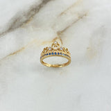 Anillo Corona Corazones 2.65gr / T5 / Circones Blancos-Azules Oro Amarillo ©