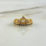 Anillo Corona Corazones 2.65gr / T5 / Circones Blancos-Azules Oro Amarillo ©