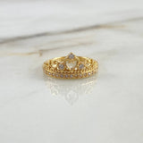 Anillo Corona Corazones 2.9gr / T7 3/4 / Circones Blancos Oro Amarillo ©