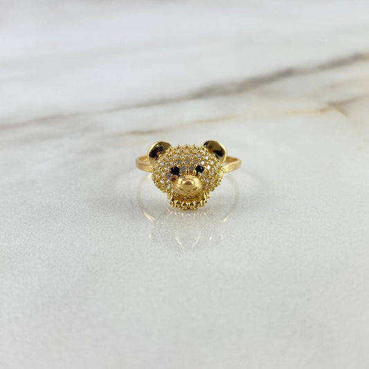 Anillo Oso 2.45gr / T6 1/2 / Circones Blancos-Negros Oro Amarillo ©