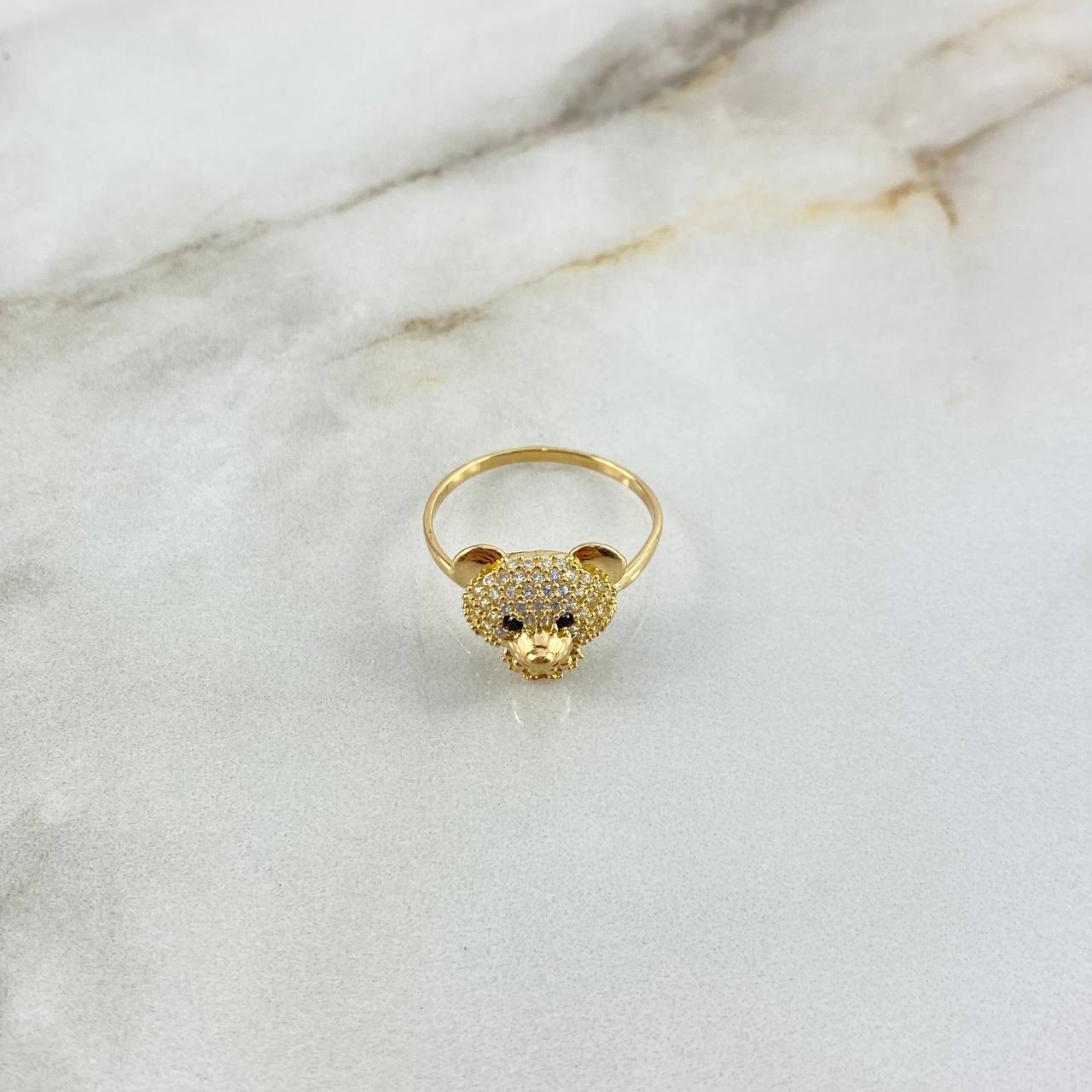 Anillo Oso 2.45gr / T6 1/2 / Circones Blancos-Negros Oro Amarillo ©