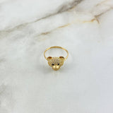 Anillo Oso 2.45gr / T6 1/2 / Circones Blancos-Negros Oro Amarillo ©
