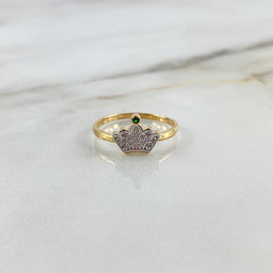 Anillo Corona 1.95gr / T7 / Circones Blancos-Verdes Oro Amarillo ©