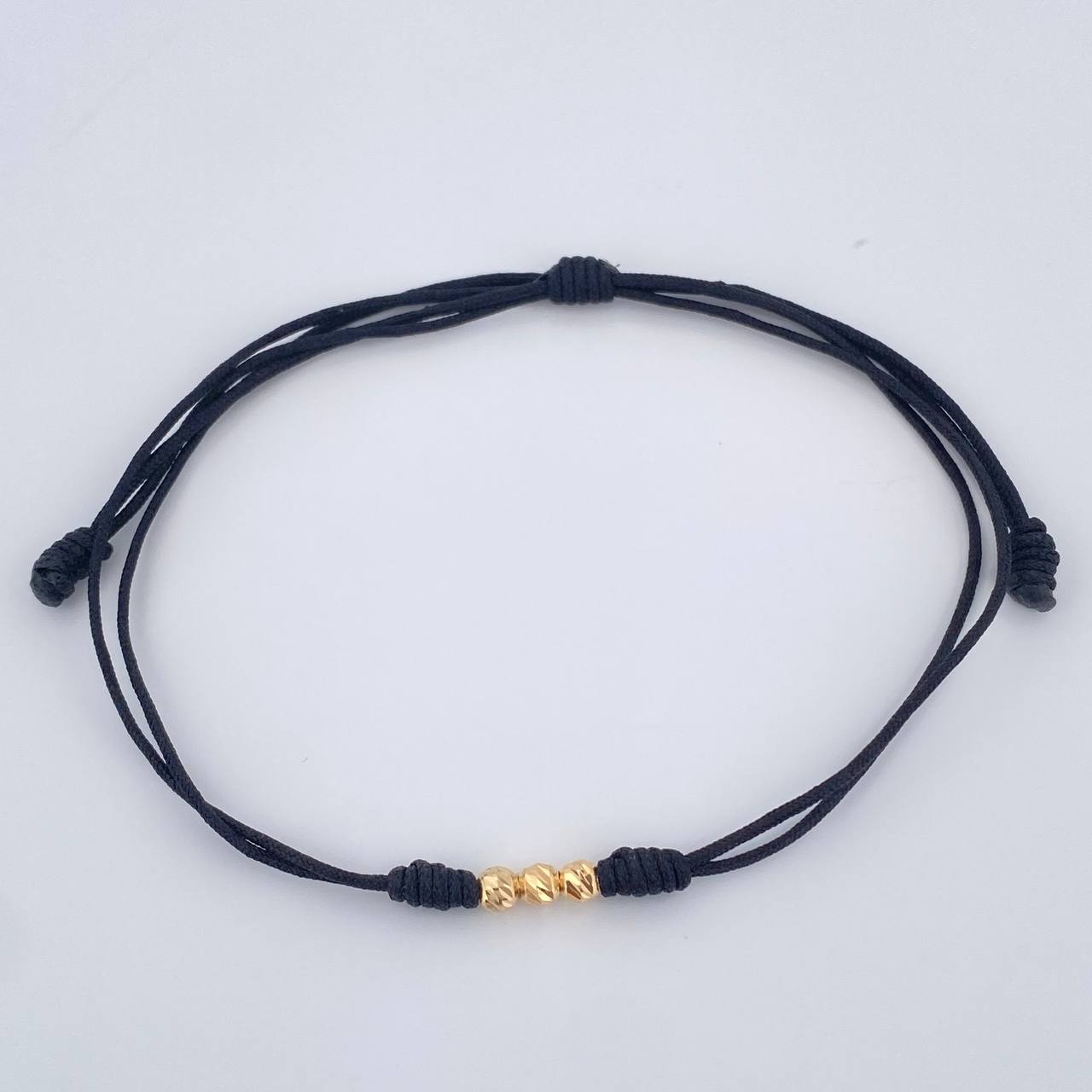 Pulsera Tejida Negra Bolas 0.15gr / Oro Amarillo 18K &