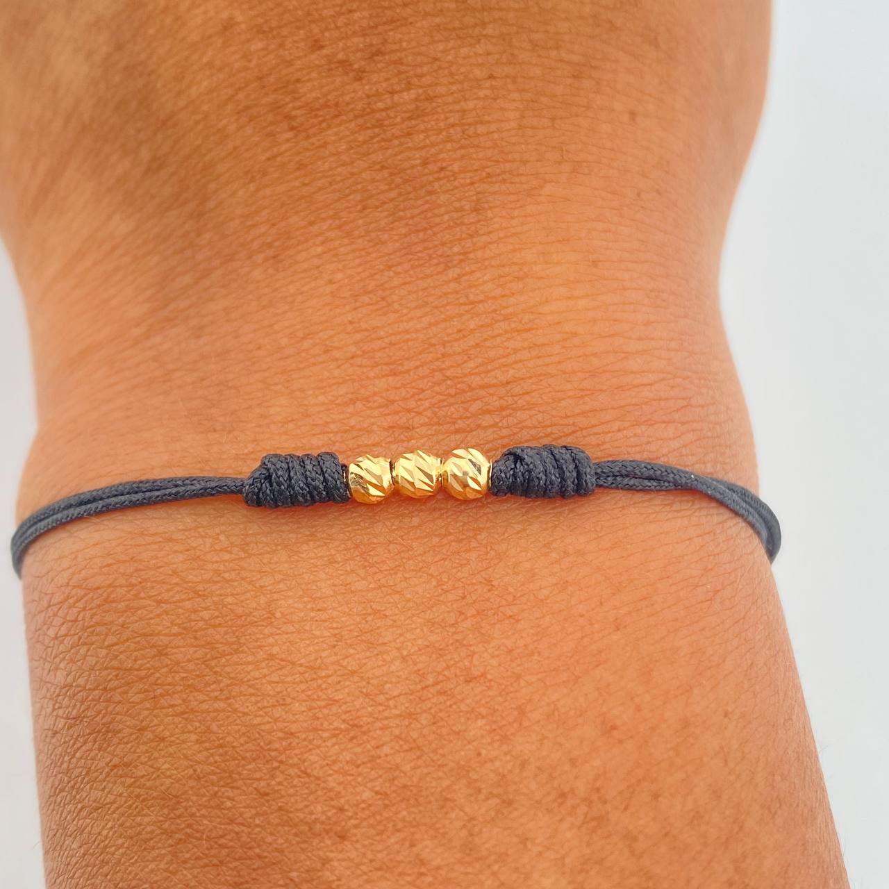 Pulsera Tejida Negra Bolas 0.15gr / Oro Amarillo 18K &