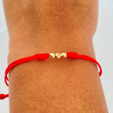 Pulsera Tejida Roja Bolas 0.15gr / Oro Amarillo 18K &