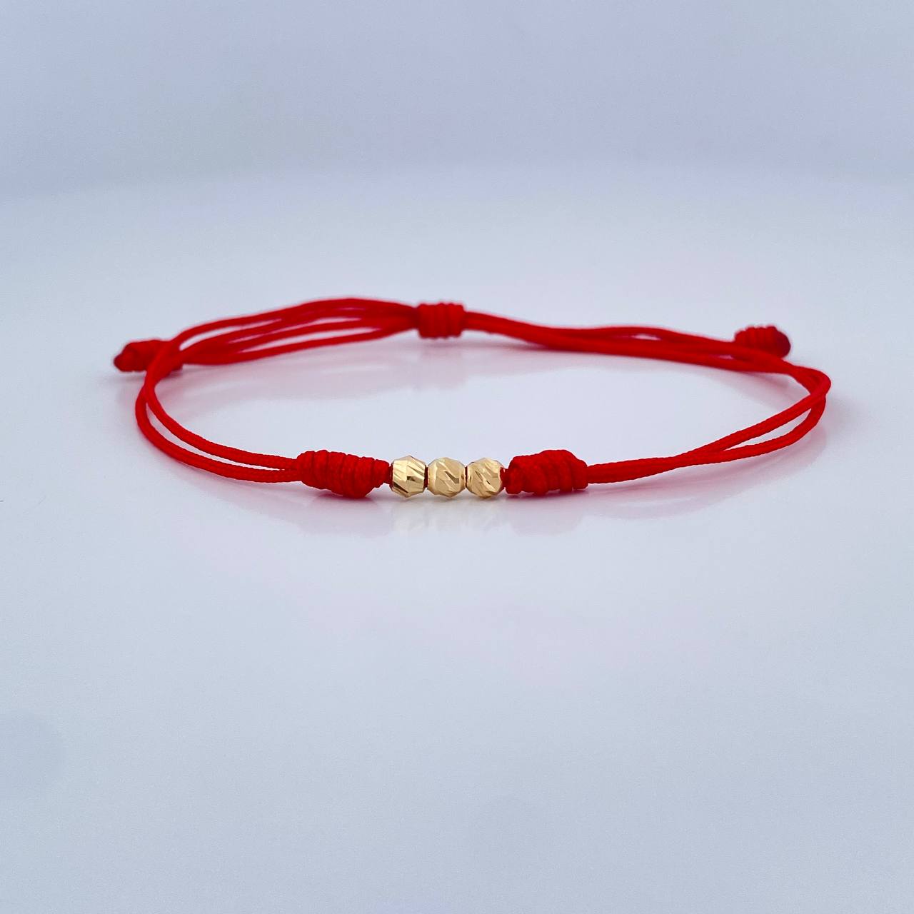Pulsera Tejida Roja Bolas 0.15gr / Oro Amarillo 18K &