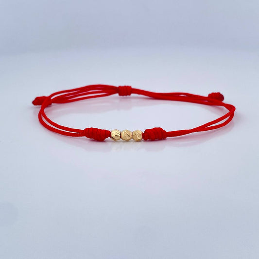 Pulsera Tejida Roja Bolas 0.15gr / Oro Amarillo 18K &