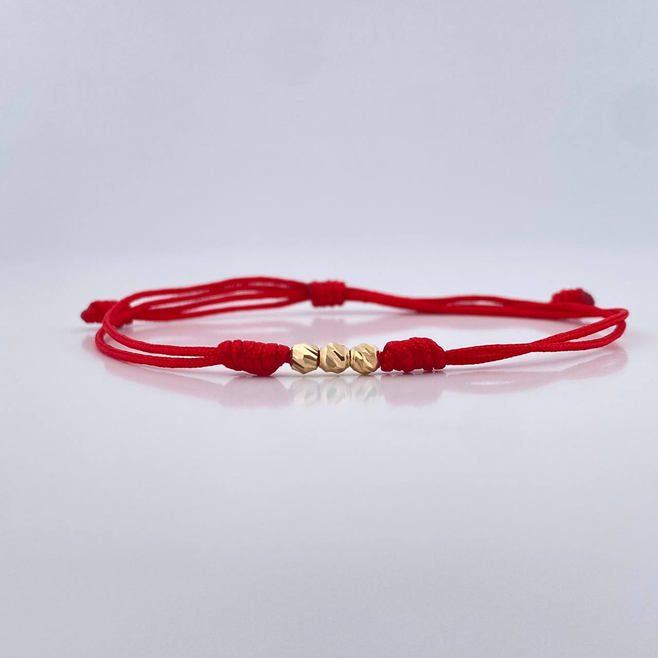 Pulsera Tejida Roja Bolas 0.15gr / Oro Amarillo 18K &