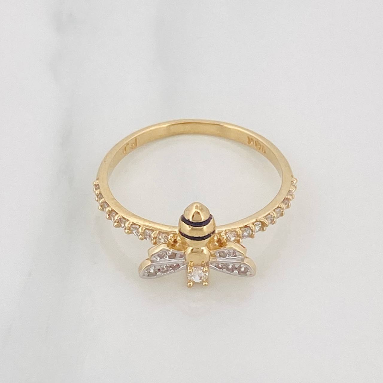 Anillo Abeja 2g / T6 3/4 Dos Oros Amarillo Blanco 18K