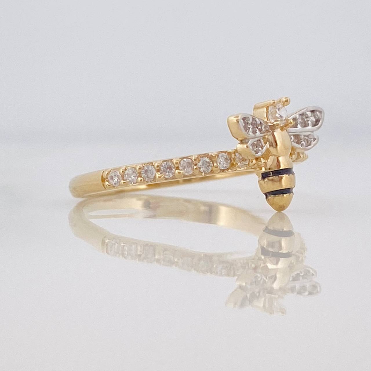 Anillo Abeja 2g / T6 3/4 Dos Oros Amarillo Blanco 18K