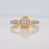 Anillo Halo Cuadrado 3.5g / T7 1/4 Dos Oros Amarillo Blanco 18K