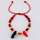 Pulsera Tejida Roja Mano Proteccion / Bolas Diamantadas 10Und 3Mm-4Mm Oro Amarillo 18K