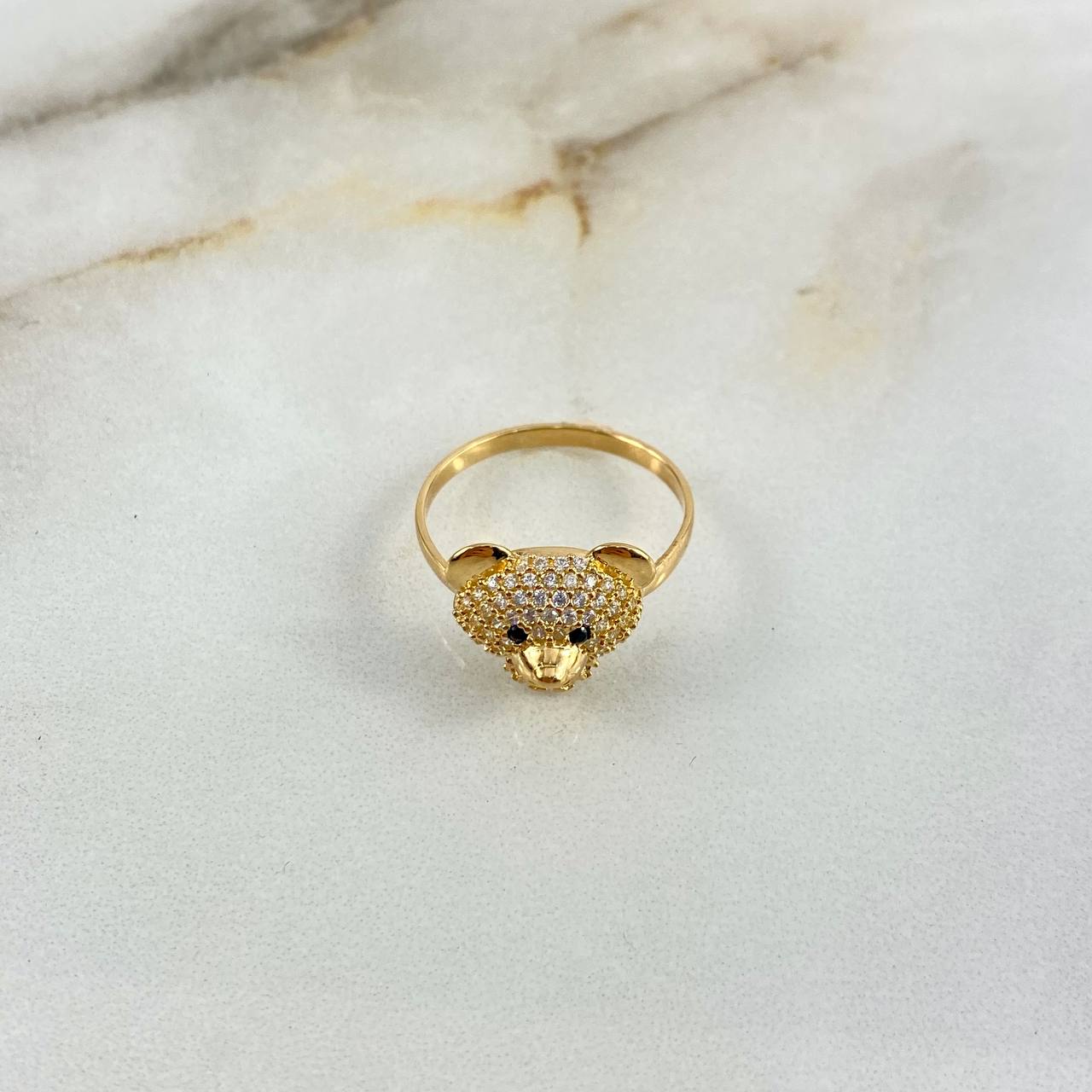 Anillo Oso 2.45gr / T7 1/4 / Circones Blancos-Negros Oro Amarillo