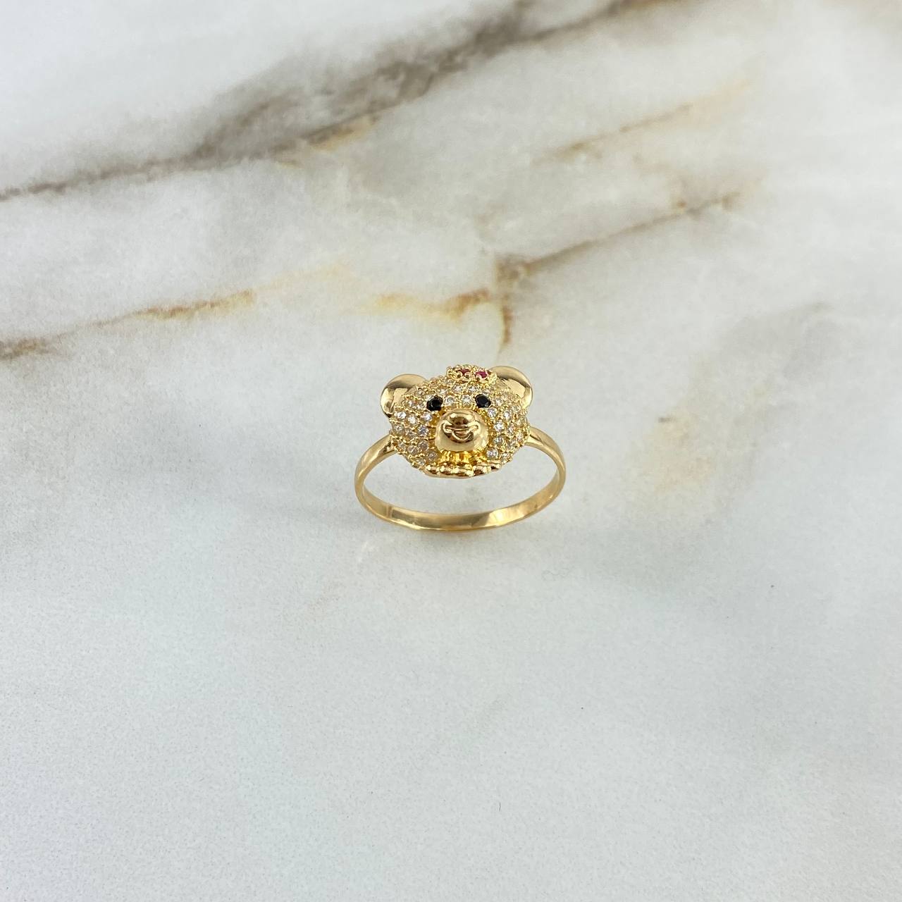 Anillo Oso 2.55gr / T6 1/2 / Circones Blancos-Negros-Rojos-Verdes Oro Amarillo