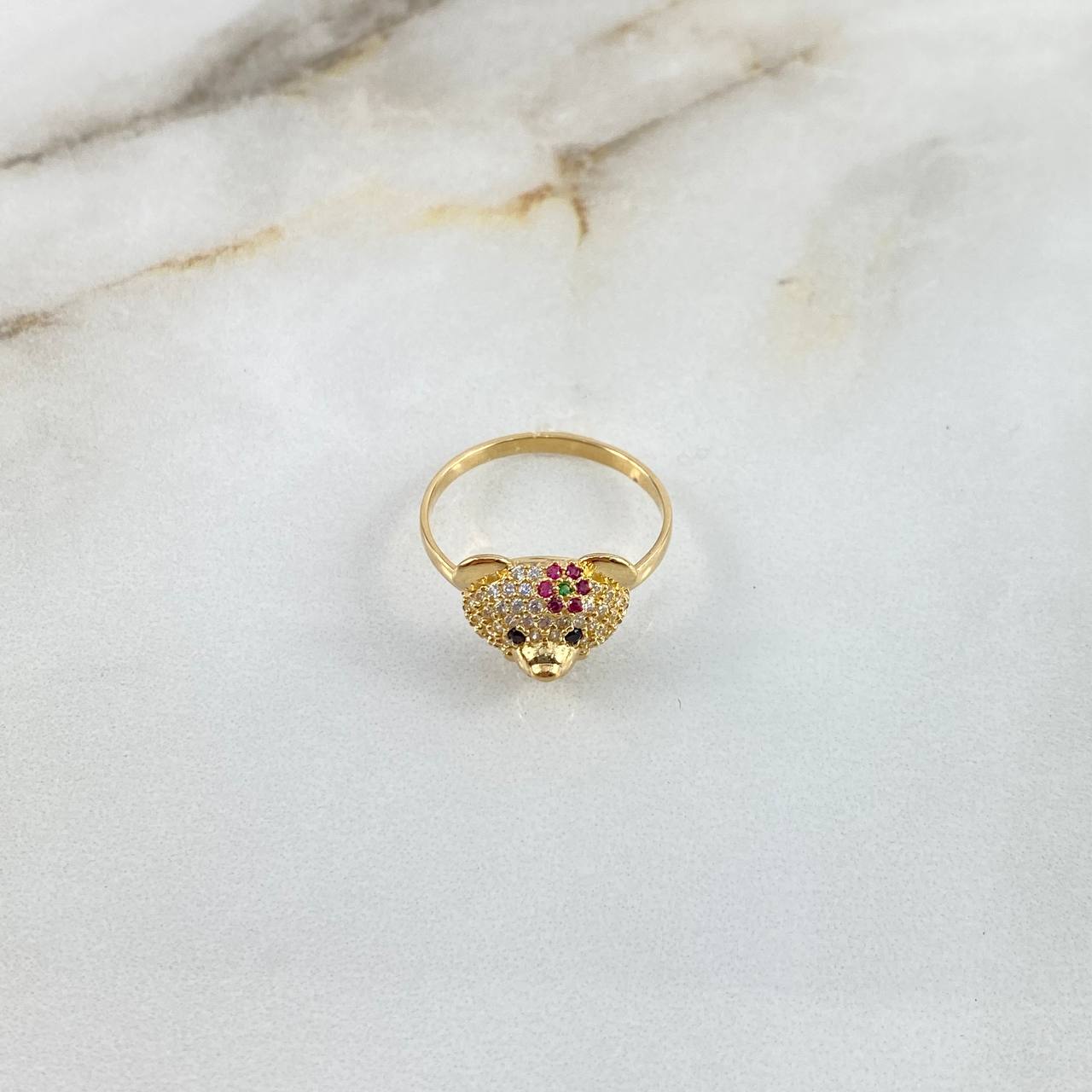 Anillo Oso 2.55gr / T6 1/2 / Circones Blancos-Negros-Rojos-Verdes Oro Amarillo