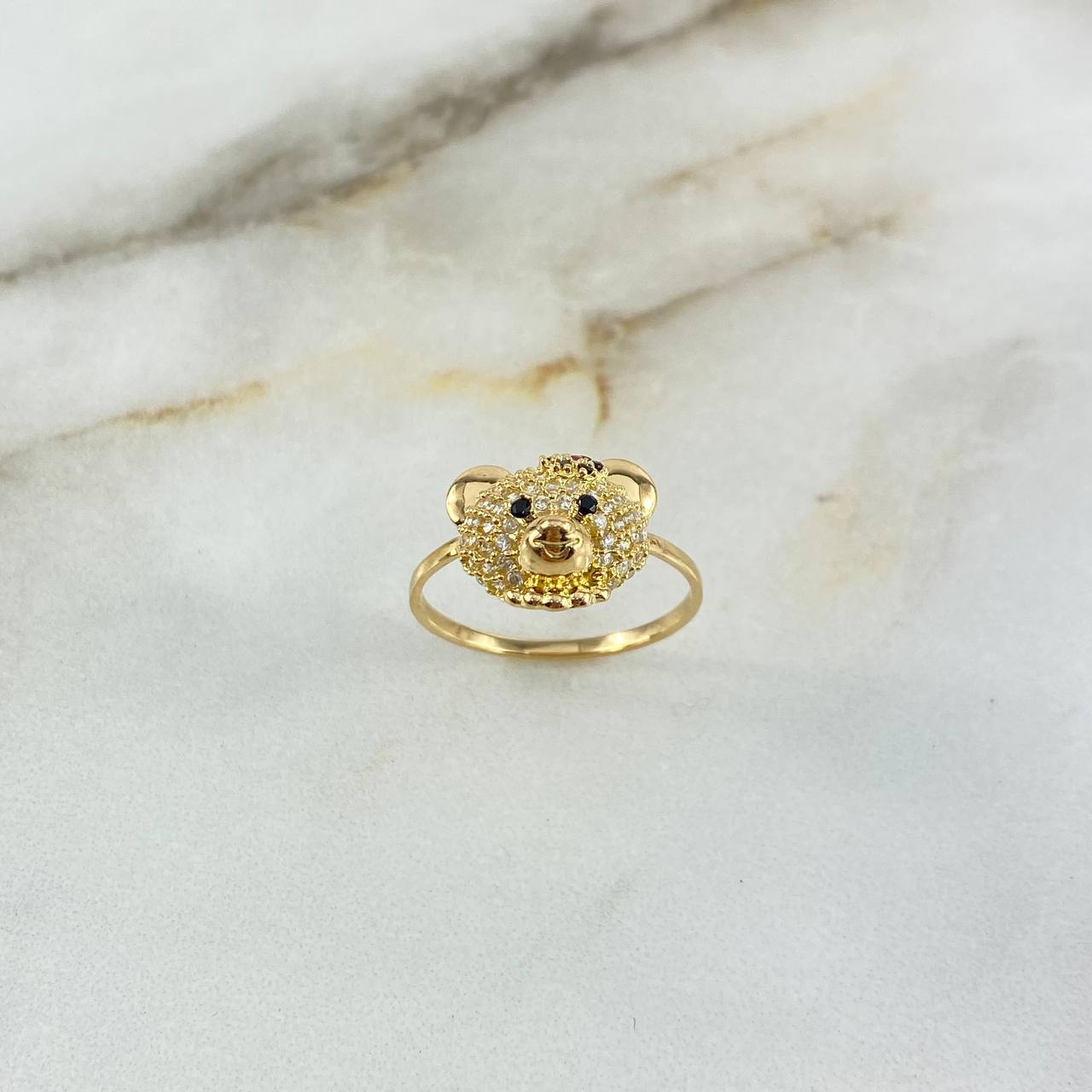 Anillo Oso 2.45gr / T6 3/4 / Circones Blancos-Negros-Rojos Oro Amarillo