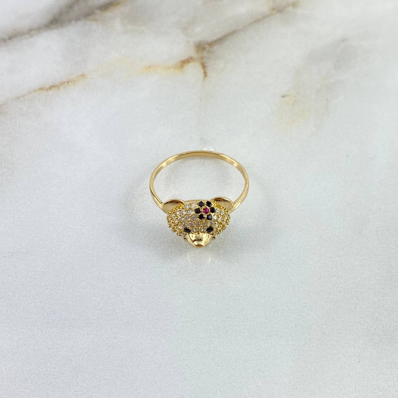 Anillo Oso 2.45gr / T6 3/4 / Circones Blancos-Negros-Rojos Oro Amarillo