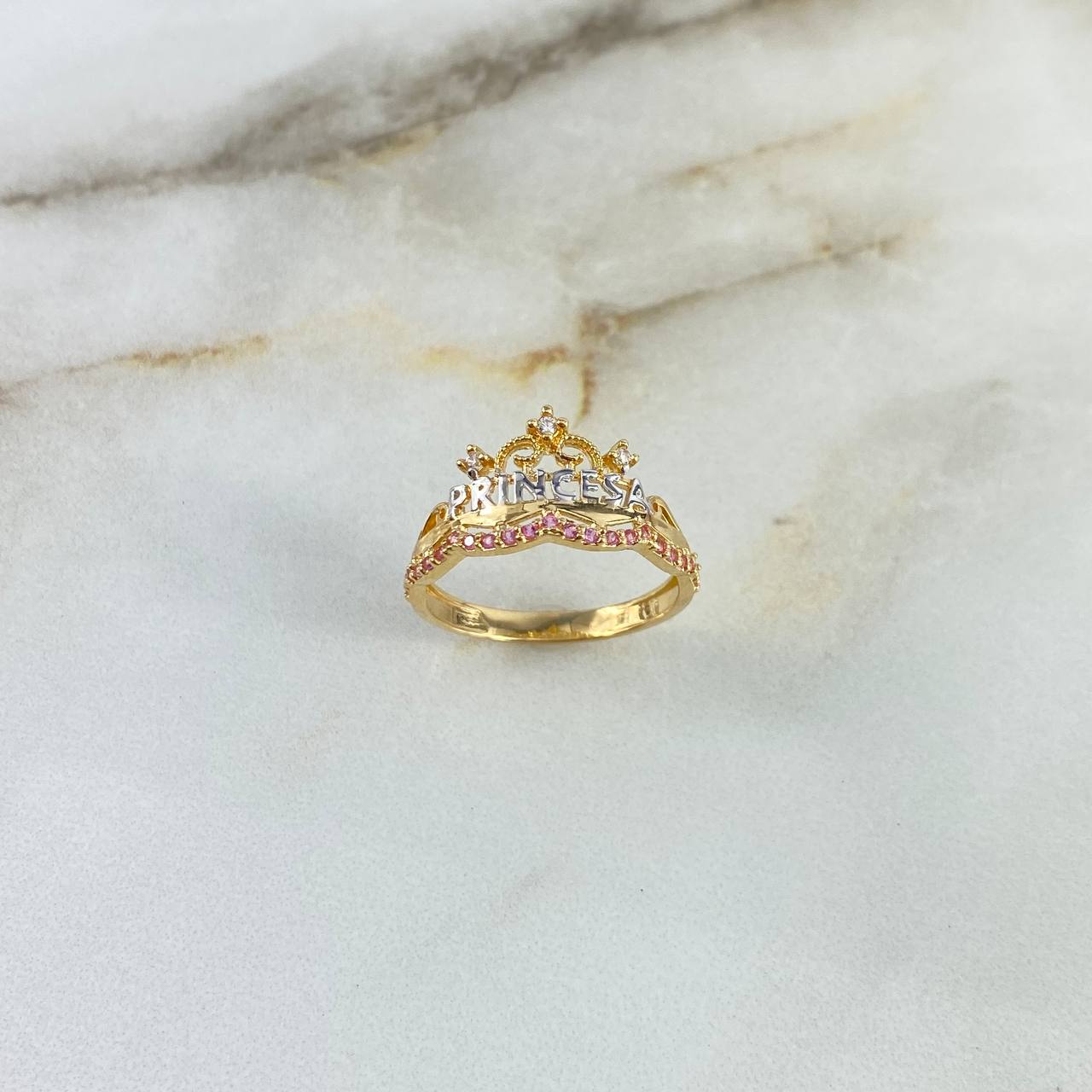 Anillo Princesa 2.5gr / T5 1/2 / Circones Blancos-Lilas Dos Oros Amarillo Blanco