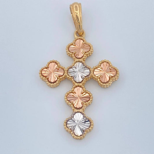 Dije Cruz Trebol 4.4gr / 4.2cm-Tres Oros 18K &