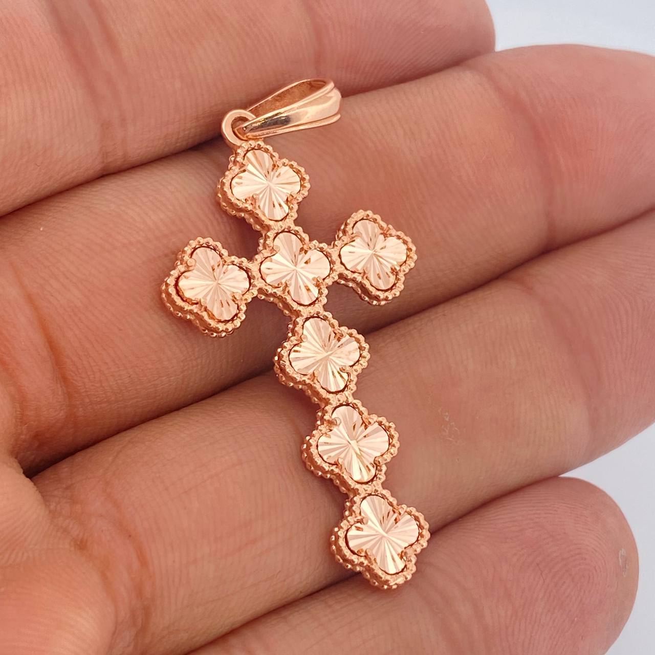 Dije Cruz Trebol 5gr / 4.9cm-Oro Rosa 18K &