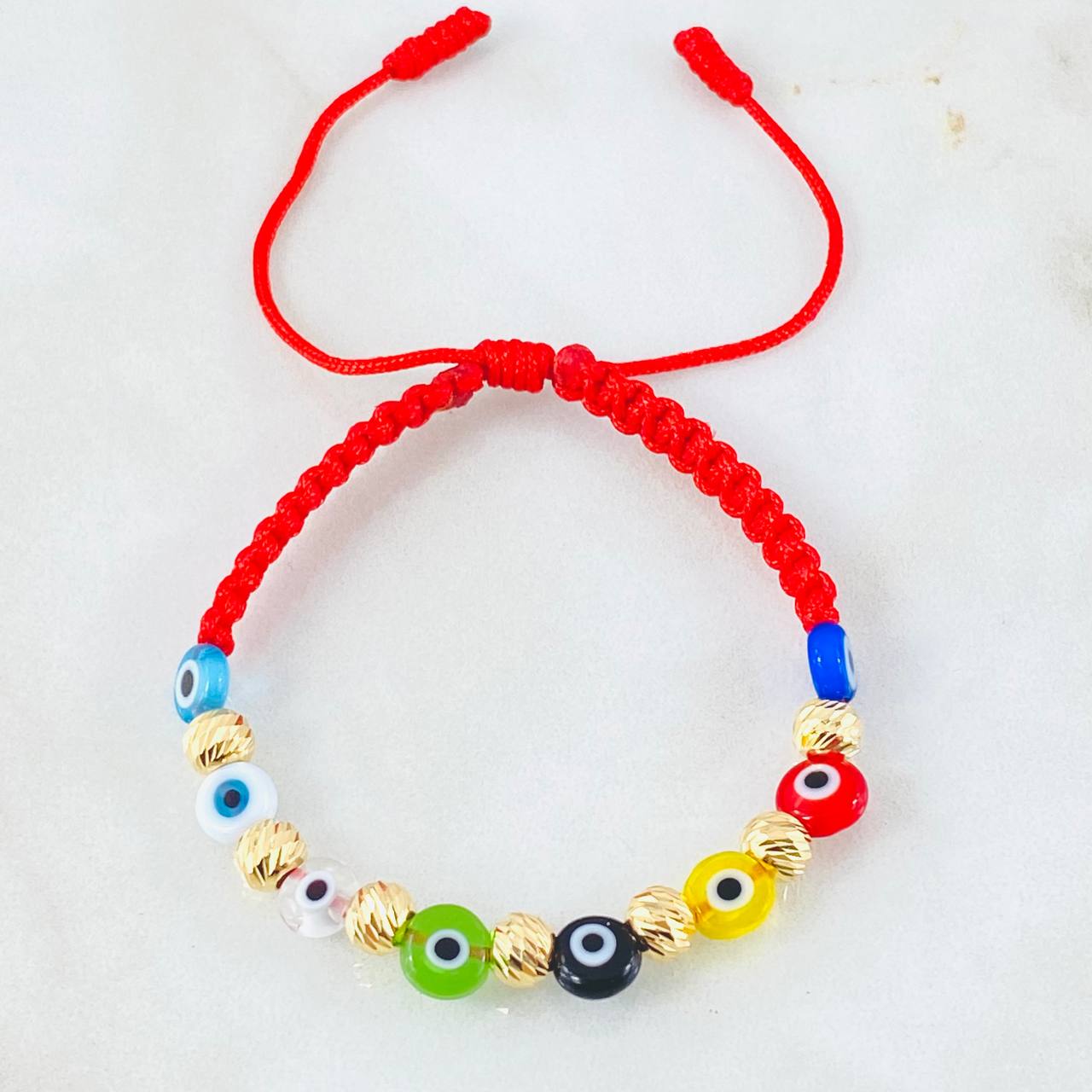Pulsera Roja Ojos Turcos Colores 1.25gr / Oro Amarillo 18K (A.C)