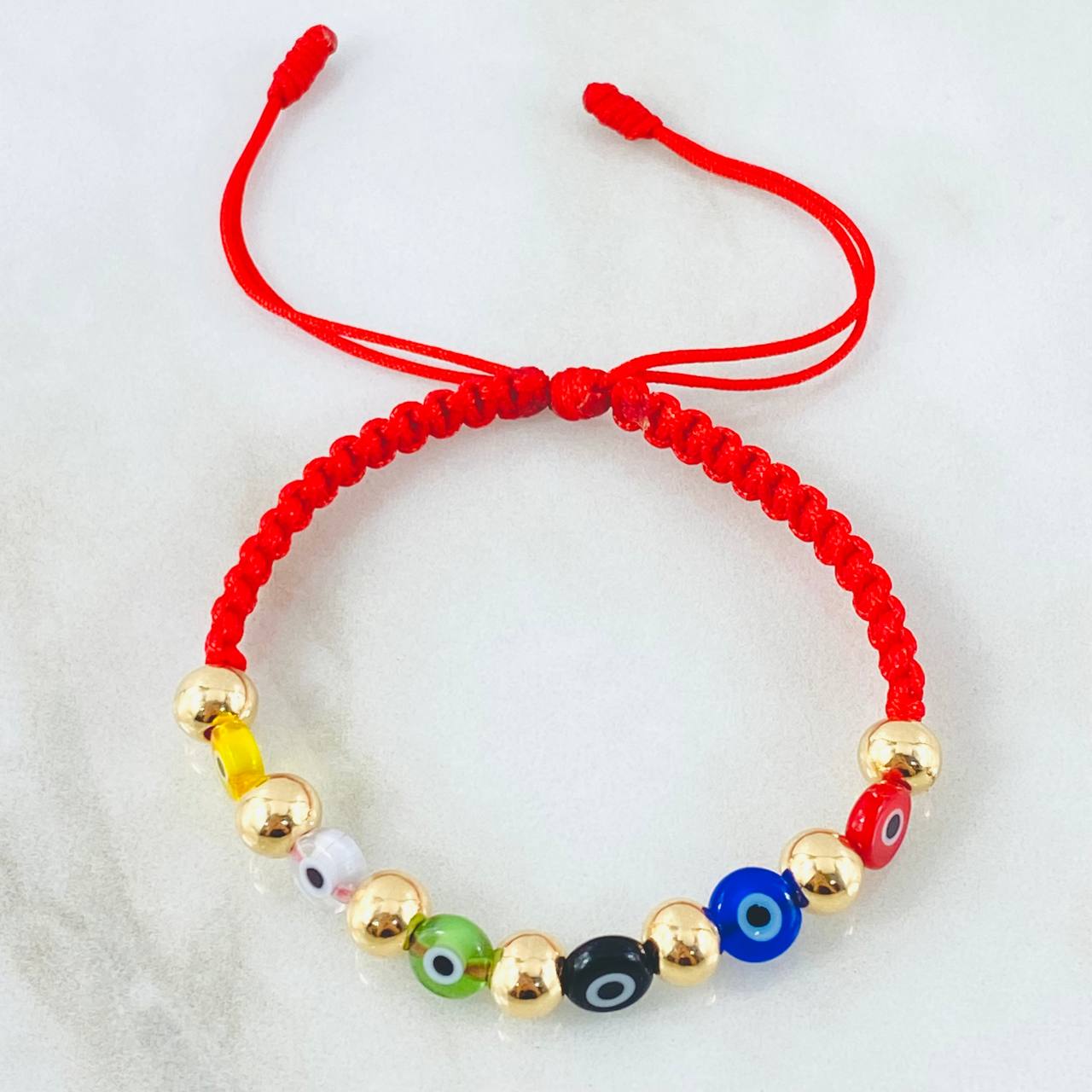 Pulsera Roja Ojos Turcos Colores 1.45gr / Oro Amarillo 18K (A.C)