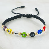 Pulsera Negra Ojos Turcos Colores 0.85gr / Oro Amarillo 18K (A.C)