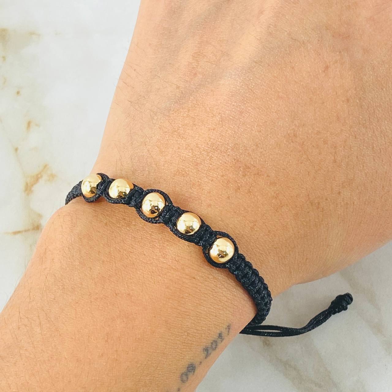 Pulsera Negra Bolas 1.05gr / Oro Amarillo 18K (A.C)