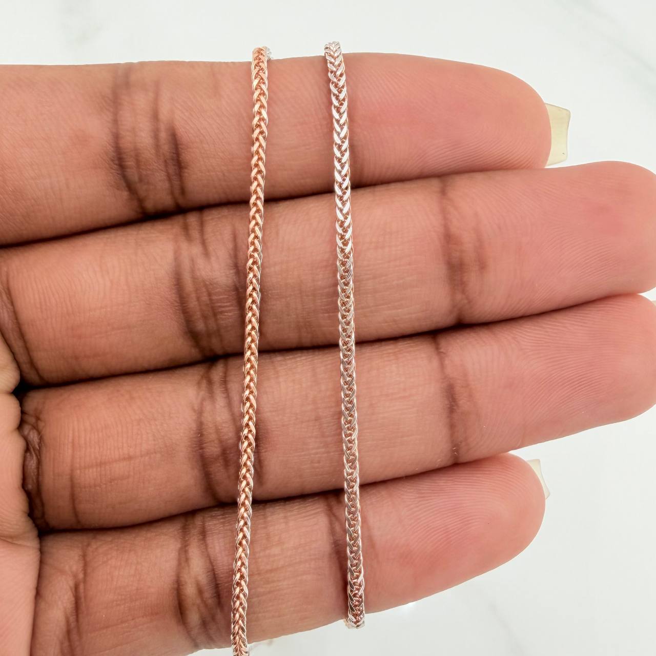 Cadena Franco 3.55gr / 60cm / 1.35mm Dos Oros Blanco Rosa +3 18K $