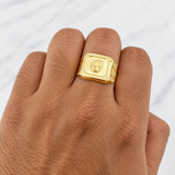 Anillo Sello Bordeado Aguila 3.75g / T10 1/4 Oro Amarillo 18K