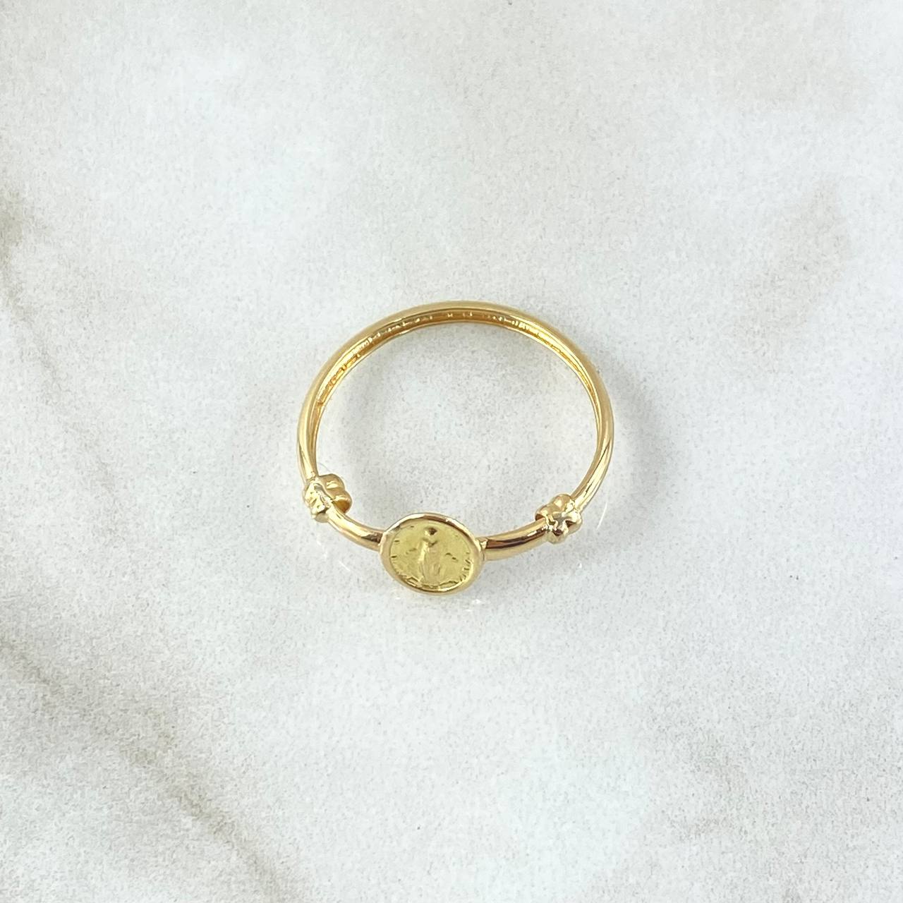 Anillo Sello Virgen Milagrosa 1.1gr / T6 3/4 / Nudo Liso Oro Amarillo 18K ©