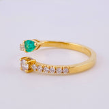 Anillo Solitario Cola En Gota 13pts Esmeralda 18pts Diamantes 2.75gr / T7 / Oro Amarillo 18K ©