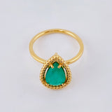 Anillo Solitario Gota Bordeada 1.6 Qts Esmeralda 4.65gr / T7 1/4 / Oro Amarillo 18K ©