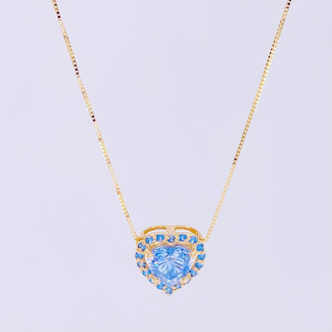 Set Cadena Veneciana + Dije Corazón Moisanitas 1 qts / 2.3g / 45cm Oro Amarillo 18K