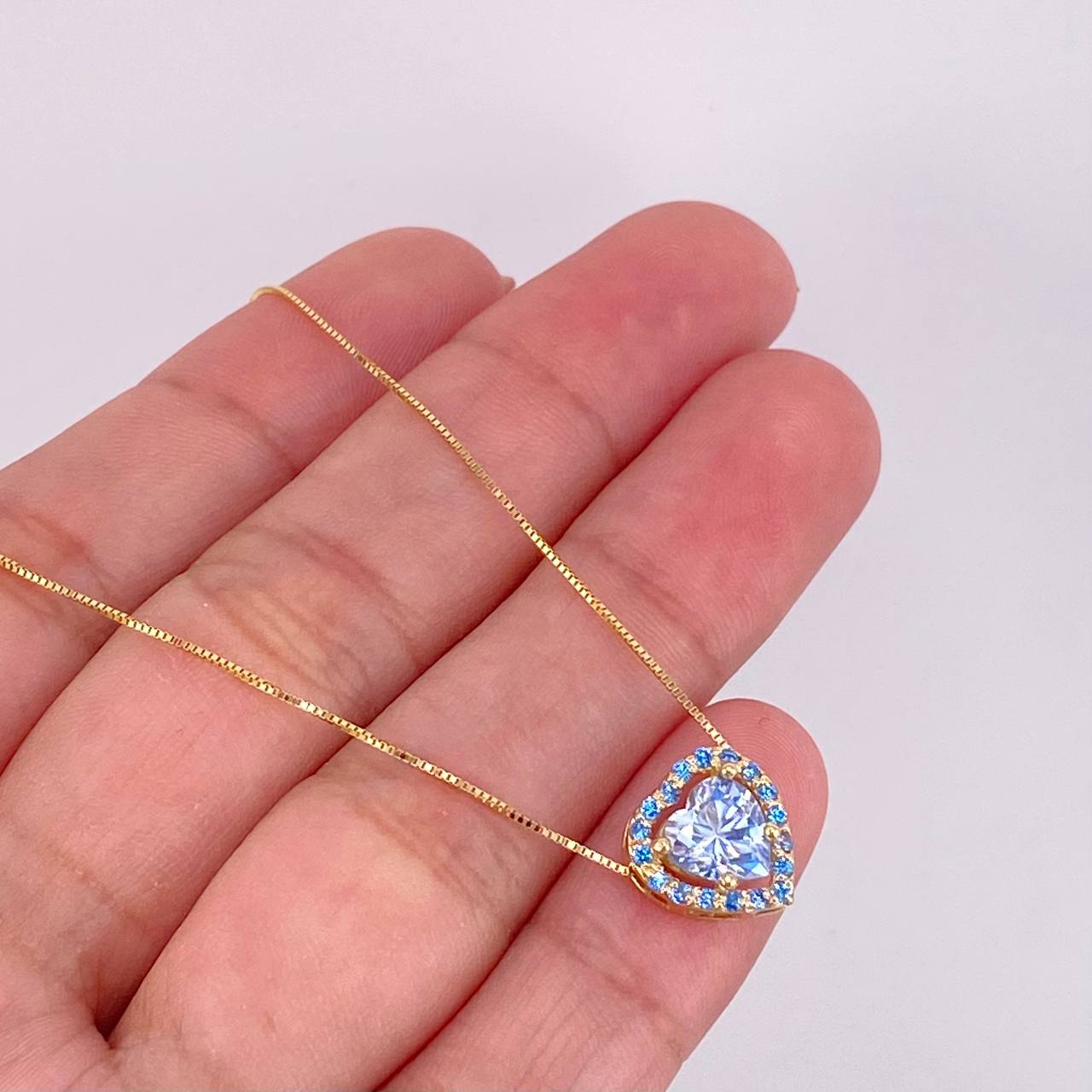 Set Cadena Veneciana + Dije Corazón Moisanitas 1 qts / 2.3g / 45cm Oro Amarillo 18K
