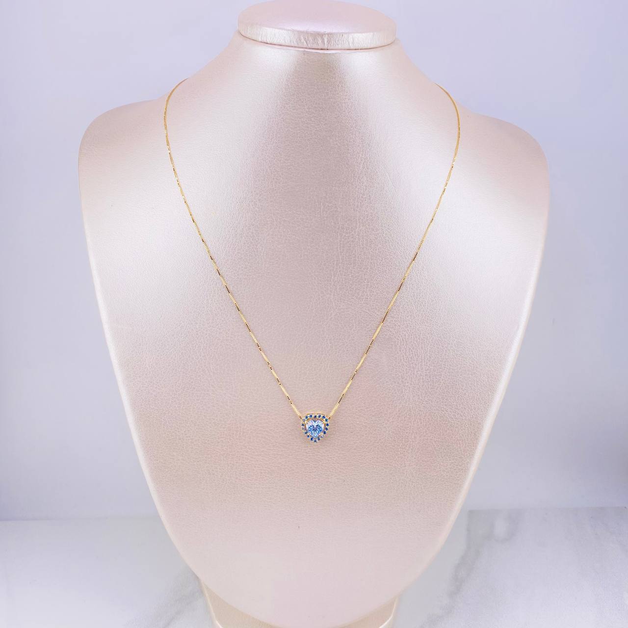 Set Cadena Veneciana + Dije Corazón Moisanitas 1 qts / 2.3g / 45cm Oro Amarillo 18K