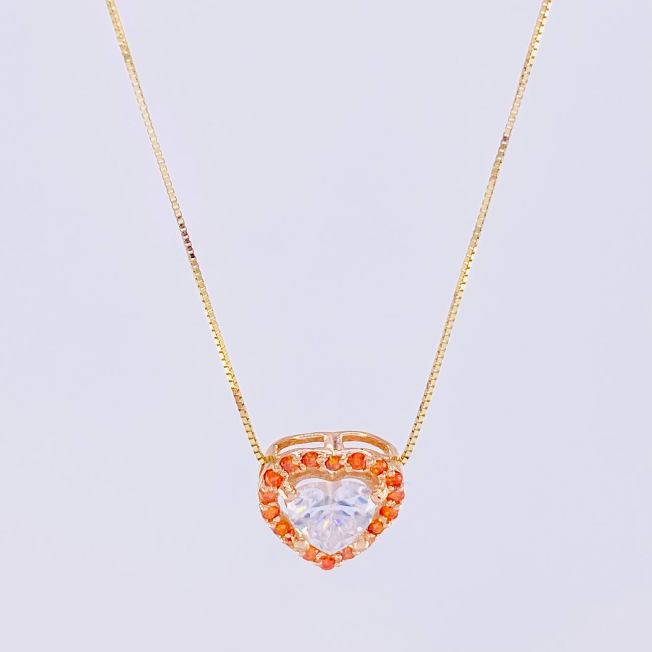 Set Cadena Veneciana + Dije Corazón Moisanitas 1 qts / 2.15g / 45cm Dos Oros Amarillo Rosa 18K