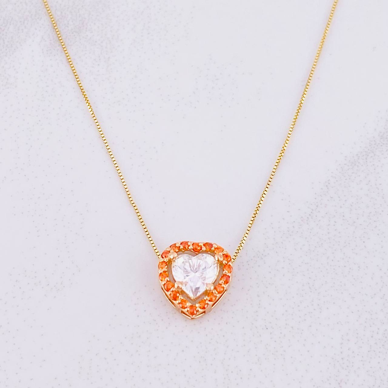 Set Cadena Veneciana + Dije Corazón Moisanitas 1 qts / 2.15g / 45cm Dos Oros Amarillo Rosa 18K