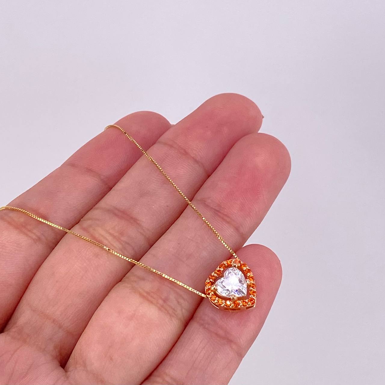 Set Cadena Veneciana + Dije Corazón Moisanitas 1 qts / 2.15g / 45cm Dos Oros Amarillo Rosa 18K
