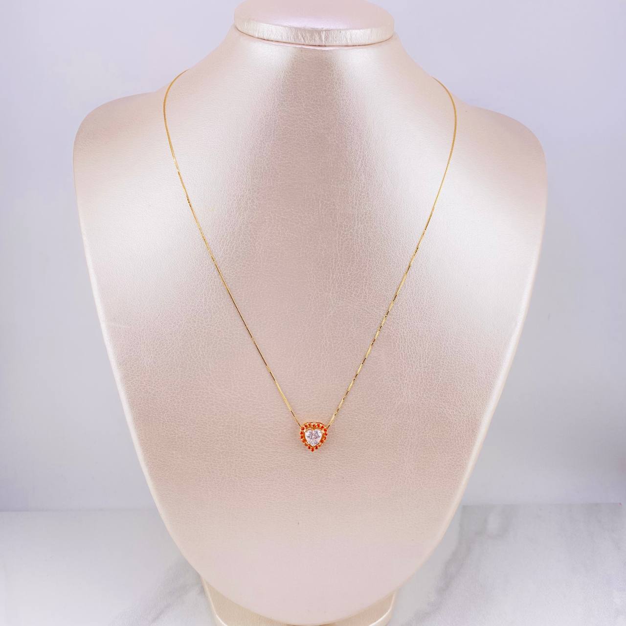 Set Cadena Veneciana + Dije Corazón Moisanitas 1 qts / 2.15g / 45cm Dos Oros Amarillo Rosa 18K