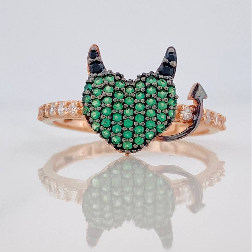 Anillo Corazon Devil 2.65gr / T7 3/4 / Dos Oros Negro Rosa 18K &