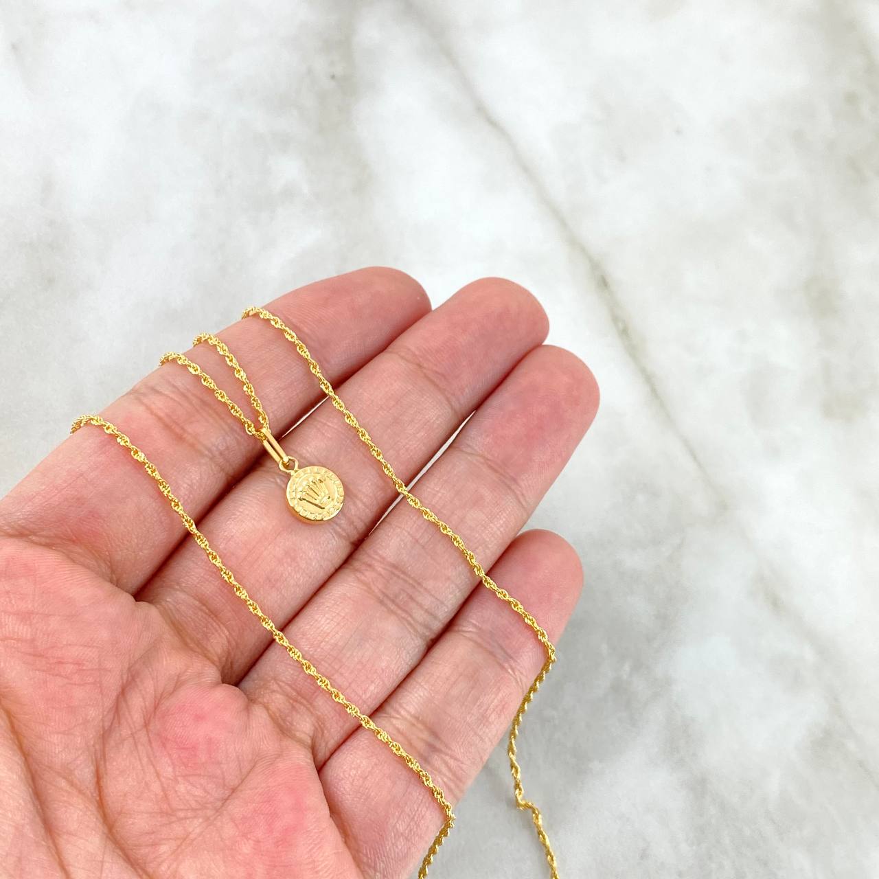 Cadena Lazo 1.15gr / 60cm + Dije Corona RX 0.3gr /1.5cm Oro Amarillo (Oferta)