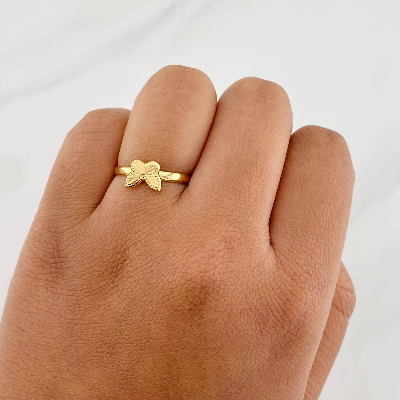 Anillo Mariposa Diamantado 0.75g / T7 1/2 Oro Amarillo 18K