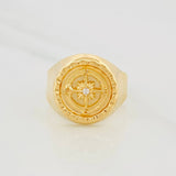 Anillo Sello Bordeado Brujula 3.55g / T8 3/4 Oro Amarillo 18K