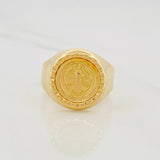 Anillo Sello Bordeado San Benito 3.70g / T10 Oro Amarillo 18K
