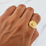 Anillo Sello Bordeado Leon 4.2g / T9 1/2 Oro Amarillo 18K