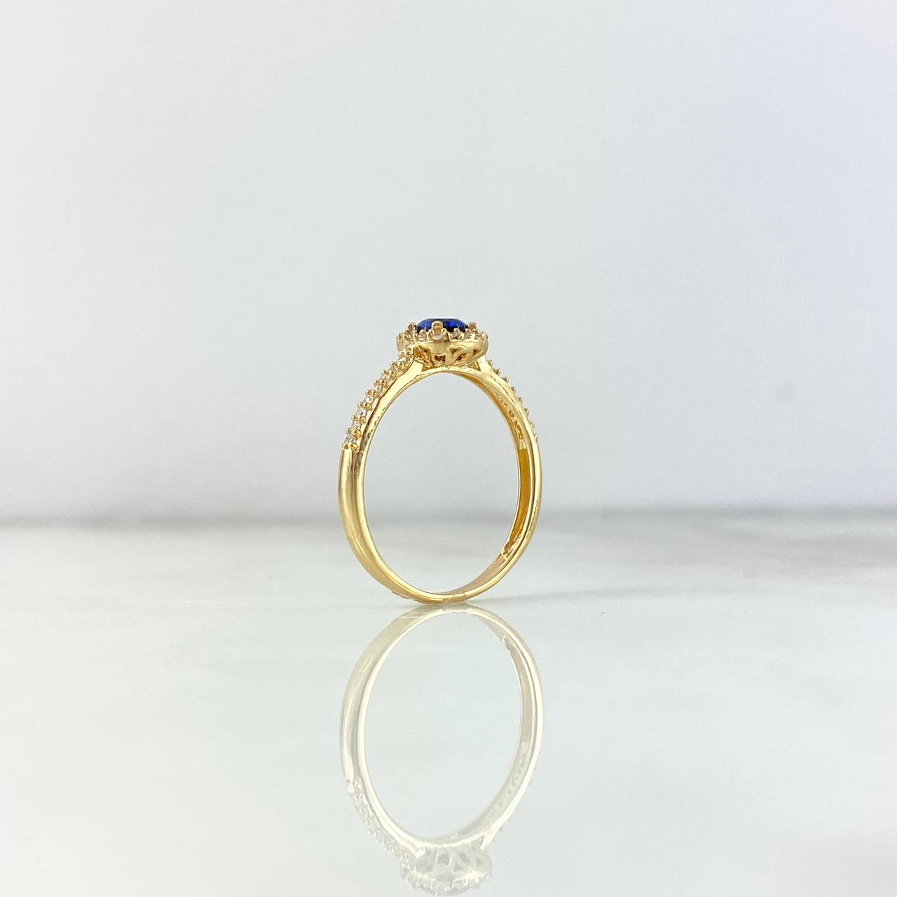 Anillo Solitario Halo 2.1gr / T5 1/2 / Circones Blancos-Verdes Oro Amarillo