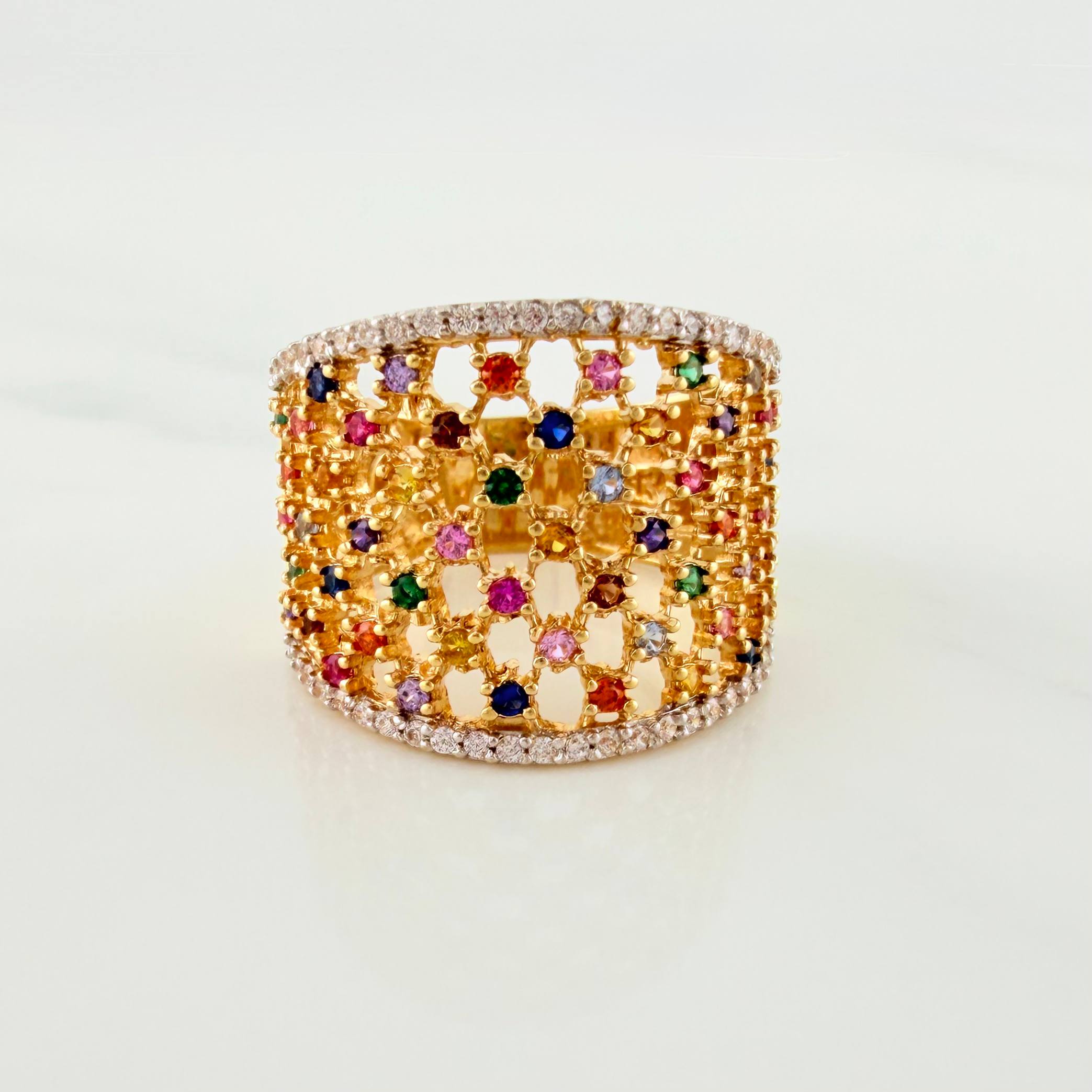 Anillo Malla 5.9g / T7 Dos Oros Amarillo Blanco 18K