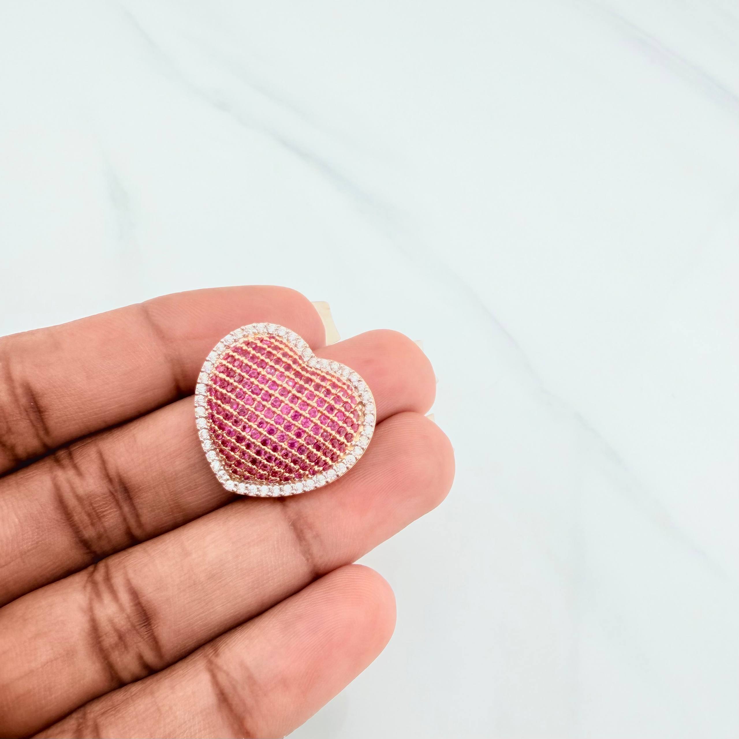Dije Corazón Tupido 7.1g / 2cm Dos Oros Amarillo Blanco 18K
